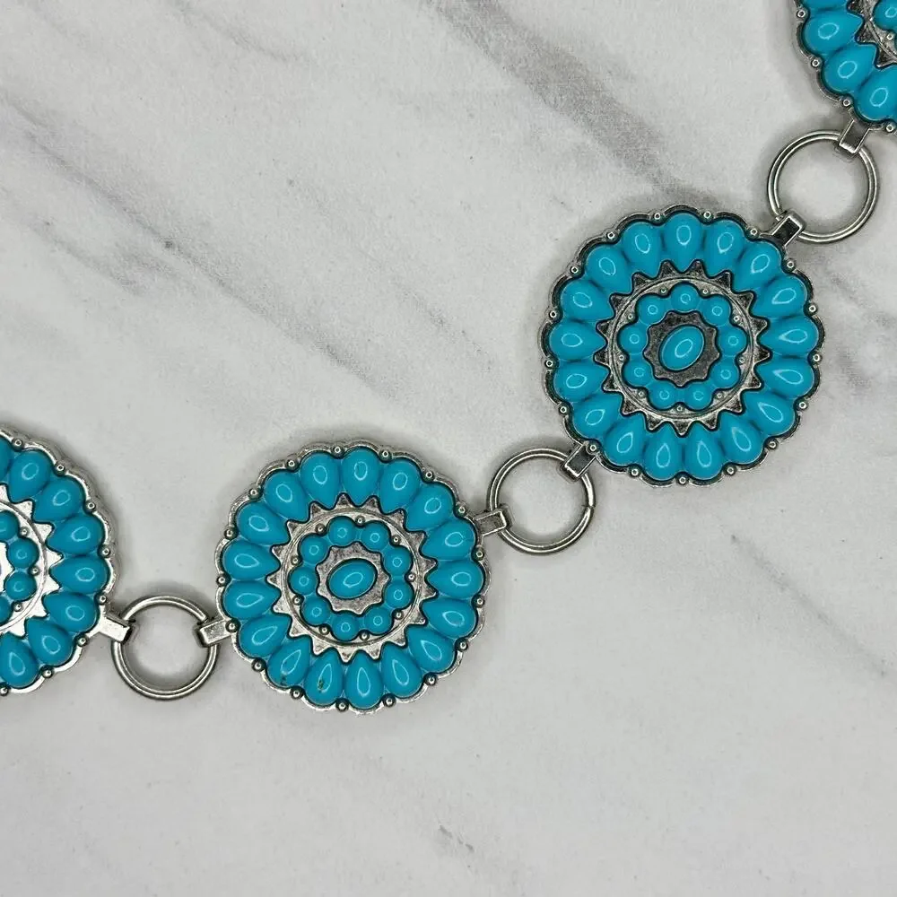 Chunky Blue Studded Concho Silver Chain Belt XS/Small (XS/S) Western Statement ✨